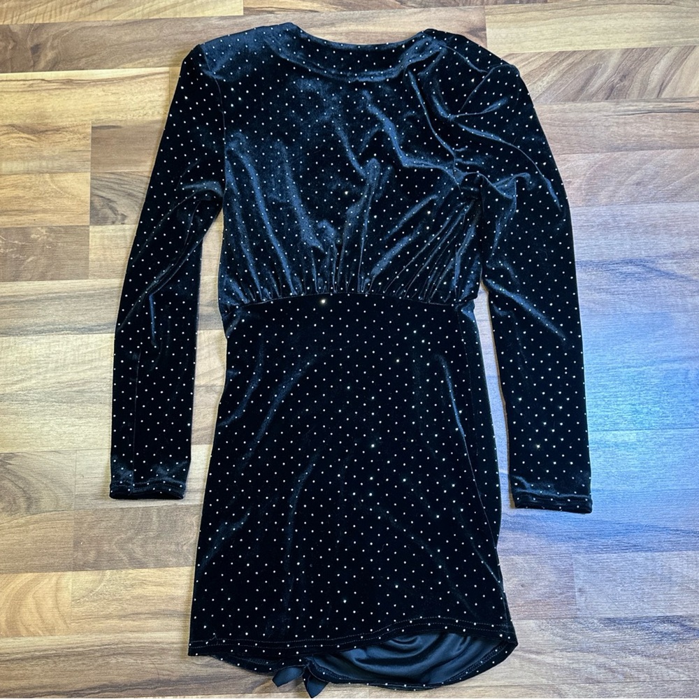 Zara Velvet Long Sleeve‎ Studded Ruched Ruffle Dress Size XS Side Zipper - Picture 5 of 7